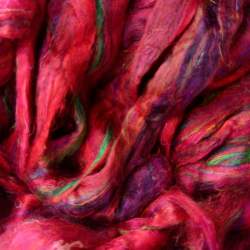Sari silk fibres carded sliver - Red - 25g